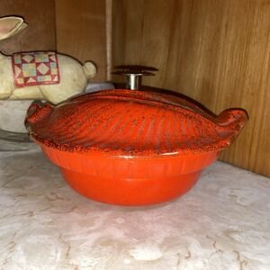 RARE MINT Cond. 1950s Pottery‎ Lidded Casserole Dish Orange & Gold Lusterware